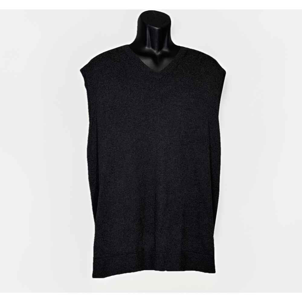 Eddie Bauer Cashmere Cotton Knit Sweater Vest Men XL Dark Gray V-Neck Sleeveless